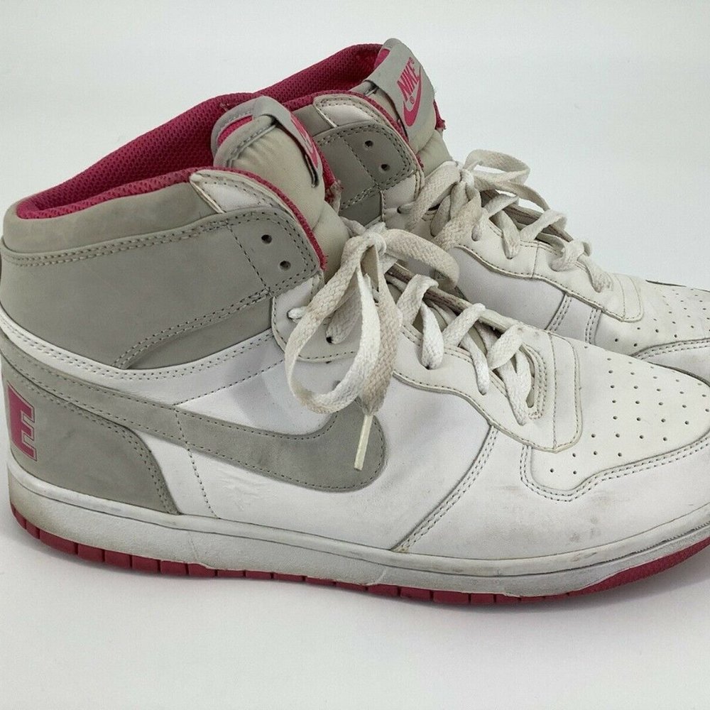 Nike Big Nike High Top 2009 Sneaker 358858-101 White Neutral Gray Vivid Pink W11